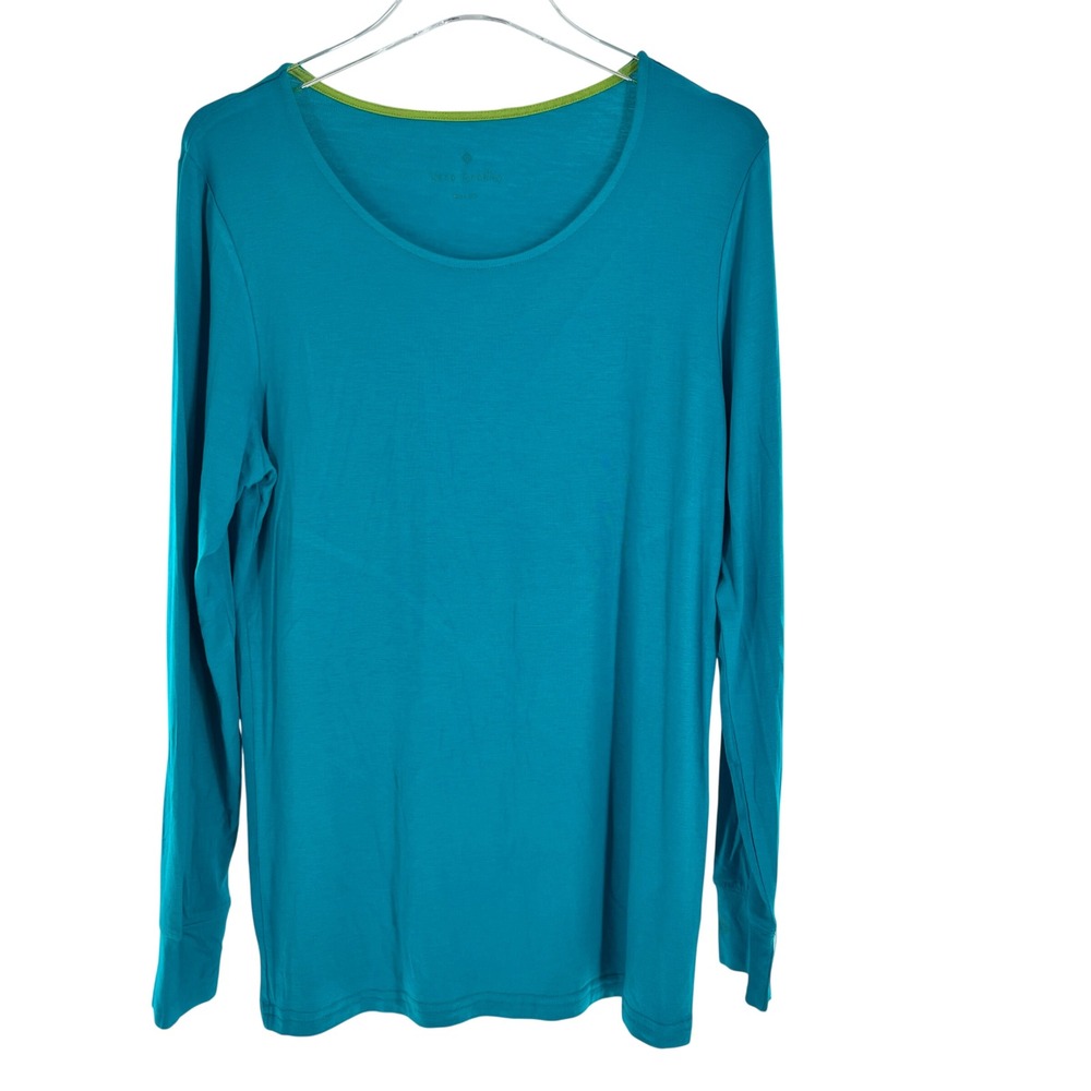 NEW Vera Bradley Coco Knit Teal Long Sleeve Scoop Neck Top L Sub Scrub Layer
